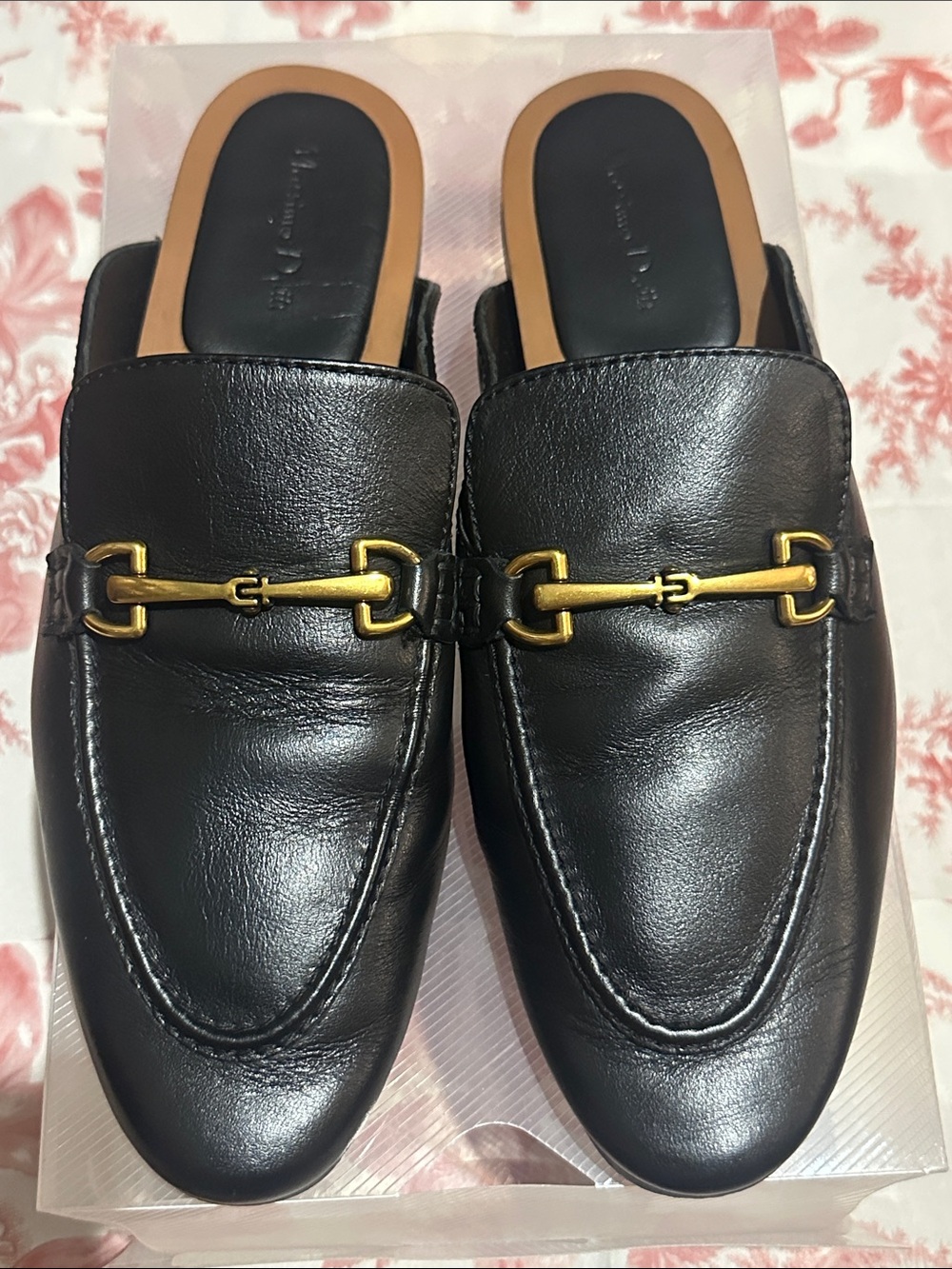 Women’s Massimo Dutti Black Leather Slip-On Loafer Mules size 9